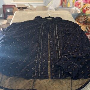 We The Free Navy Embroidered Button-Front Blouse